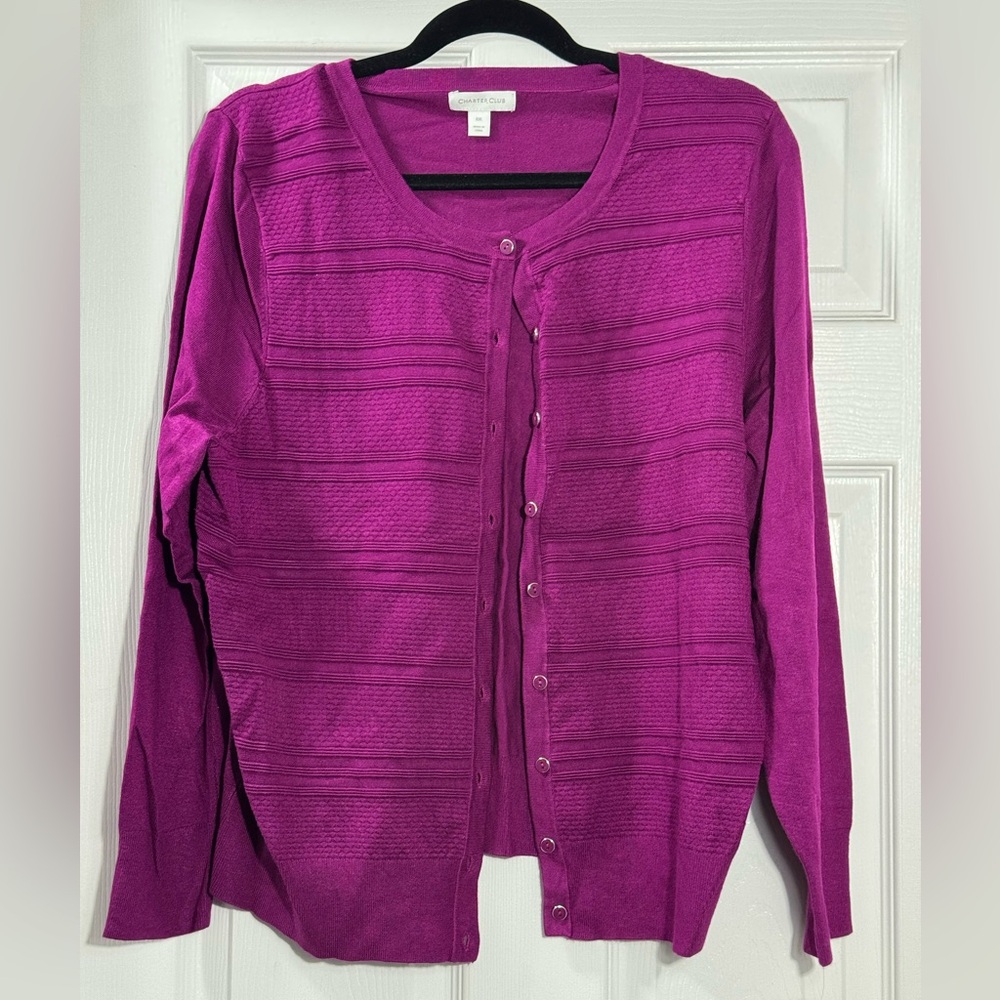 Charter Club Fuchsia Pink Textured Knit Cardigan XXL NWT Button Front